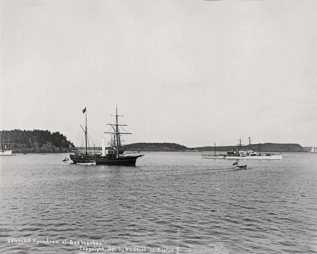 Historic image of A U.S. Navy Squadron Visits Bar Harbor. Courtesy of Historic New England.