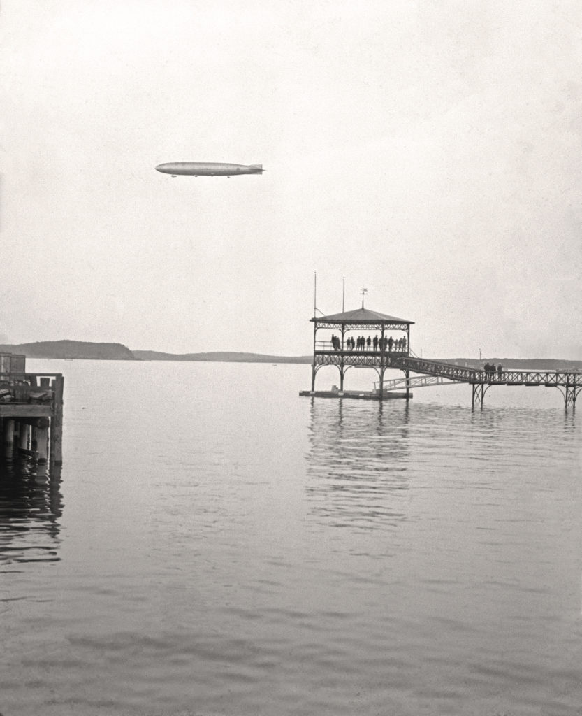 Historic image of Navy Dirigible Shenandoah at Bar Harbor. Courtesy of Maine Historical Society