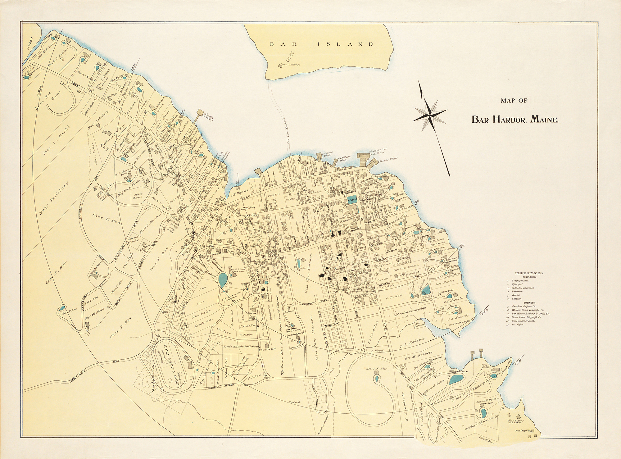 Map of Bar HArbor, Courtesy of Boston Public Library, Norman B. Leventhal Map Center