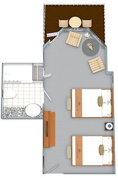 Floor plan of Garden View 2 Queen room at Bar Harbor Inn