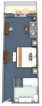 Floor plan of Oceanfront Lodge room with King at the Bar Harbor Inn